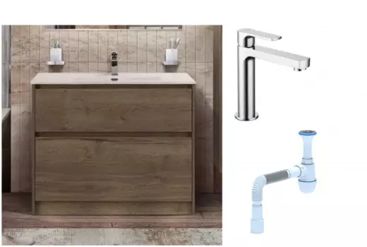 Комплект: Тумба с раковиной BelBagno Kraft 100 напольная + Смеситель Lemark plus Grace LM1537C для раковины, хром + Сифон АниПласт 533341 + SNPLM1537C + C2015xrv
