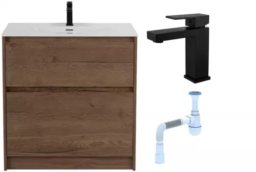 Комплект: Тумба с раковиной BelBagno Kraft 39 80 напольная + Смеситель для раковины Haiba HB10803-7, черный + Сифон АниПласт 533344 + SNPHB10803-7 + C2015xrv