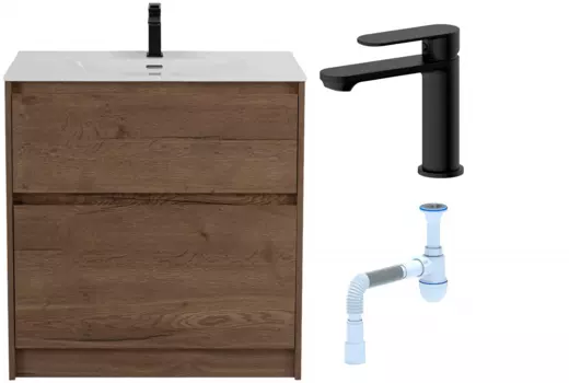 Комплект: Тумба с раковиной BelBagno Kraft 39 80 напольная + Смеситель для раковины Haiba HB10590-7, черный + Сифон АниПласт 533344 + SNPHB10590-7 + C2015xrv