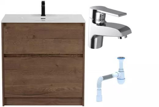 Комплект: Тумба с раковиной BelBagno Kraft 39 80 напольная + Смеситель Agger Right A2902100 для раковины, хром + Сифон АниПласт 533344 + SNPA2902100 + C2015xrv