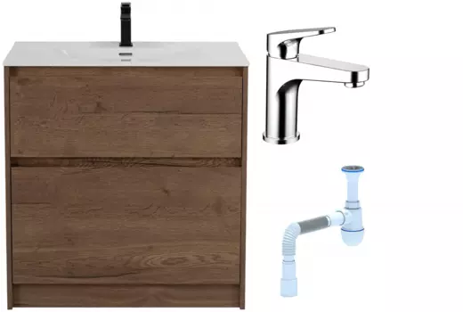 Комплект: Тумба с раковиной BelBagno Kraft 39 80 напольная + Смеситель Bravat Eler F1191238CP-RUS для раковины, хром + Сифон АниПласт 533344 + SNPF1191238CP-RUS + C2015xrv
