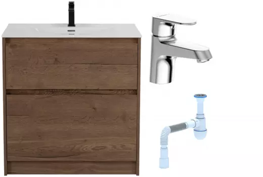 Комплект: Тумба с раковиной BelBagno Kraft 39 80 напольная + Смеситель Bravat Alfa F1120178CP для раковины, хром + Сифон АниПласт 533344 + SNPF1120178CP + C2015xrv