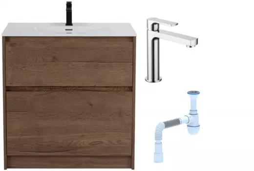 Комплект: Тумба с раковиной BelBagno Kraft 39 80 напольная + Смеситель Lemark plus Grace LM1537C для раковины, хром + Сифон АниПласт 533344 + SNPLM1537C + C2015xrv