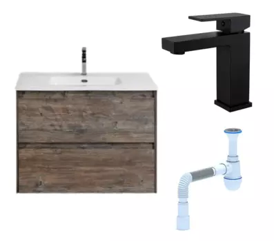 Комплект: Тумба с раковиной BelBagno Kraft 39 50 pino pasadena + Смеситель Haiba HB10803-7 черный + Сифон АниПласт 134487+HB10803-7+C2015xrv