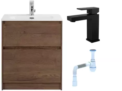 Комплект: Тумба с раковиной BelBagno Kraft 60 напольная + Смеситель для раковины Haiba HB10803-7, черный + Сифон АниПласт 533328 + SNPHB10803-7 + C2015xrv