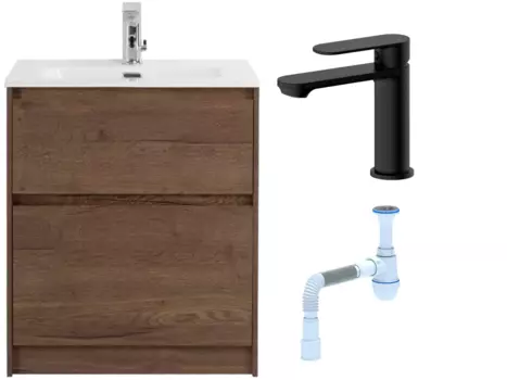 Комплект: Тумба с раковиной BelBagno Kraft 60 напольная + Смеситель для раковины Haiba HB10590-7, черный + Сифон АниПласт 533328 + SNPHB10590-7 + C2015xrv