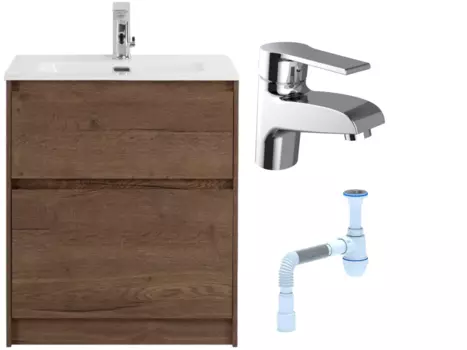 Комплект: Тумба с раковиной BelBagno Kraft 60 напольная + Смеситель Agger Right A2902100 для раковины, хром + Сифон АниПласт 533328 + SNPA2902100 + C2015xrv