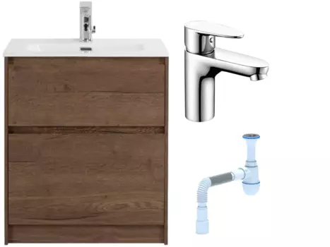 Комплект: Тумба с раковиной BelBagno Kraft 60 напольная + Смеситель Wasserkraft Leine 3503 для раковины, хром + Сифон АниПласт 533328 + SNP3503 + C2015xrv
