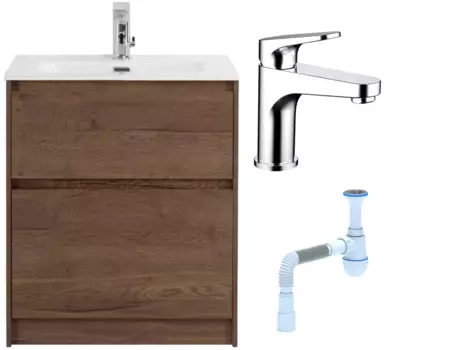 Комплект: Тумба с раковиной BelBagno Kraft 60 напольная + Смеситель Bravat Eler F1191238CP-RUS для раковины, хром + Сифон АниПласт 533328 + SNPF1191238CP-RUS + C2015xrv