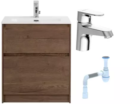Комплект: Тумба с раковиной BelBagno Kraft 60 напольная + Смеситель Bravat Alfa F1120178CP для раковины, хром + Сифон АниПласт 533328 + SNPF1120178CP + C2015xrv