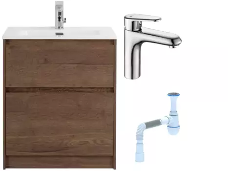 Комплект: Тумба с раковиной BelBagno Kraft 60 напольная + Смеситель Lemark Point LM0306C для раковины, хром + Сифон АниПласт 533328 + SNPLM0306C + C2015xrv