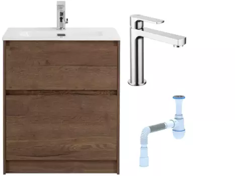 Комплект: Тумба с раковиной BelBagno Kraft 60 напольная + Смеситель Lemark plus Grace LM1537C для раковины, хром + Сифон АниПласт 533328 + SNPLM1537C + C2015xrv