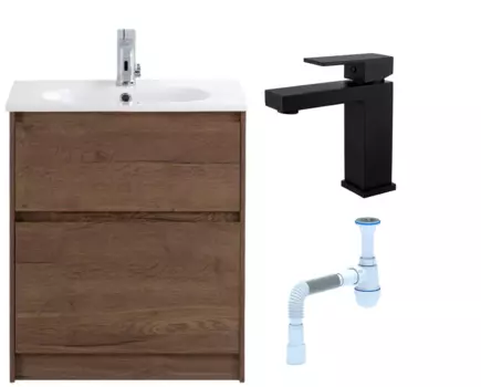 Комплект: Тумба с раковиной BelBagno Kraft 60 напольная + Смеситель для раковины Haiba HB10803-7, черный + Сифон АниПласт 533331 + SNPHB10803-7 + C2015xrv