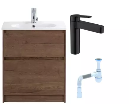 Комплект: Тумба с раковиной BelBagno Kraft 60 напольная + Смеситель для раковины BelBagno Delta DEL-LVM-NERO, черный + Сифон АниПласт 533331 + SNPDEL-LVM-NERO + C2015xrv