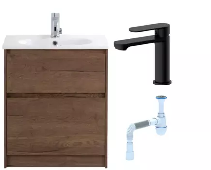 Комплект: Тумба с раковиной BelBagno Kraft 60 напольная + Смеситель для раковины Haiba HB10590-7, черный + Сифон АниПласт 533331 + SNPHB10590-7 + C2015xrv