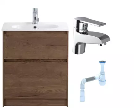 Комплект: Тумба с раковиной BelBagno Kraft 60 напольная + Смеситель Agger Right A2902100 для раковины однорычажный, хром + Сифон АниПласт 533331 + SNPA2902100 + C2015xrv