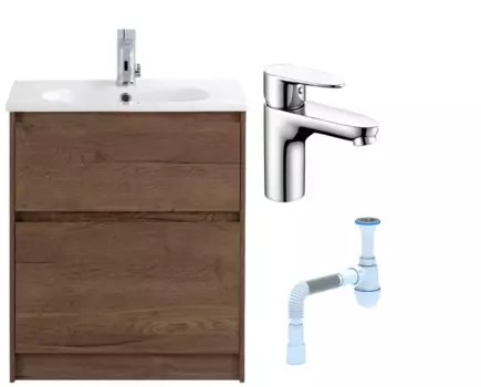 Комплект: Тумба с раковиной BelBagno Kraft 60 напольная + Смеситель Wasserkraft Leine 3503 для раковины, хром + Сифон АниПласт 533331 + SNP3503 + C2015xrv