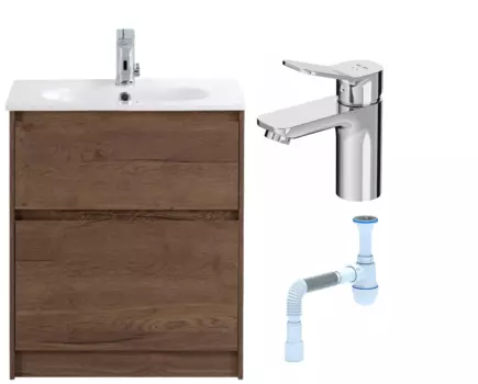 Комплект: Тумба с раковиной BelBagno Kraft 60 напольная + Смеситель Am.Pm X-Joy F85A02100 для раковины, хром + Сифон АниПласт 533331 + SNPF85A02100 + C2015xrv