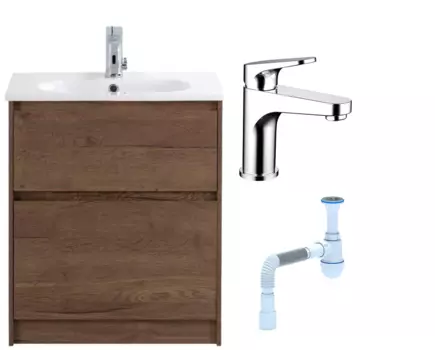 Комплект: Тумба с раковиной BelBagno Kraft 60 напольная + Смеситель Bravat Eler F1191238CP-RUS для раковины, хром + Сифон АниПласт 533331 + SNPF1191238CP-RUS + C2015xrv