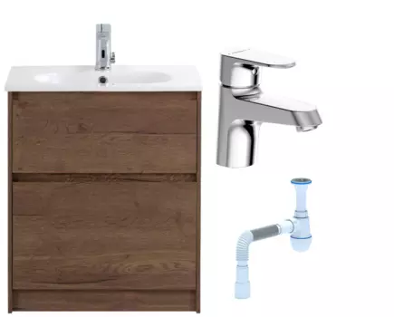 Комплект: Тумба с раковиной BelBagno Kraft 60 напольная + Смеситель Bravat Alfa F1120178CP для раковины, хром + Сифон АниПласт 533331 + SNPF1120178CP + C2015xrv
