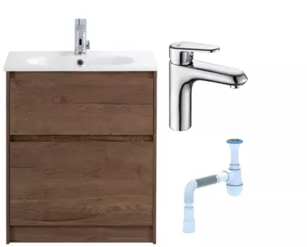 Комплект: Тумба с раковиной BelBagno Kraft 60 напольная + Смеситель Lemark Point LM0306C для раковины, хром + Сифон АниПласт 533331 + SNPLM0306C + C2015xrv