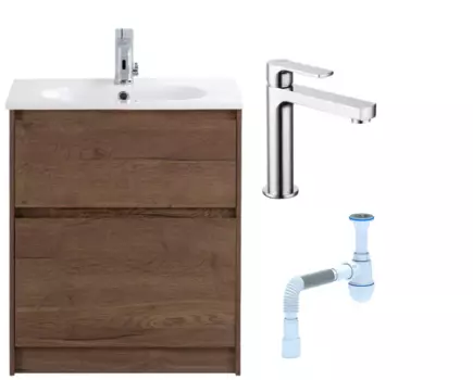 Комплект: Тумба с раковиной BelBagno Kraft 60 напольная + Смеситель Lemark plus Grace LM1537C для раковины, хром + Сифон АниПласт 533331 + SNPLM1537C + C2015xrv