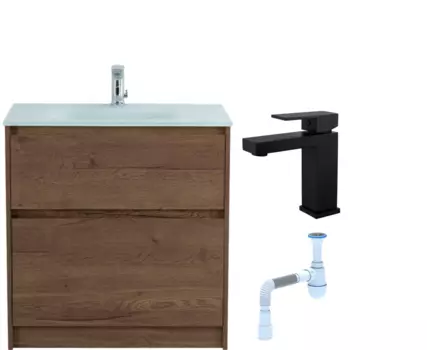 Комплект: Тумба с раковиной BelBagno Kraft 80 напольная + Смеситель для раковины Haiba HB10803-7, черный + Сифон АниПласт 533317 + SNPHB10803-7 + C2015xrv