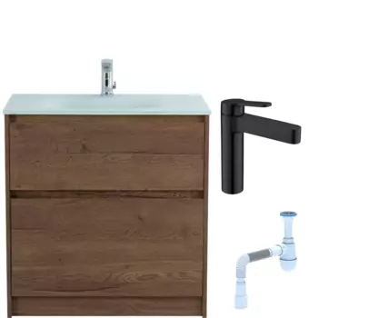Комплект: Тумба с раковиной BelBagno Kraft 80 напольная + Смеситель для раковины BelBagno Delta DEL-LVM-NERO, черный + Сифон АниПласт 533317 + SNPDEL-LVM-NERO + C2015xrv