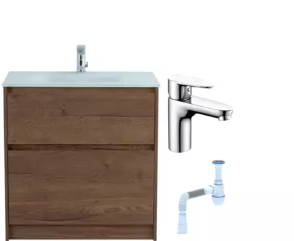 Комплект: Тумба с раковиной BelBagno Kraft 80 напольная + Смеситель Wasserkraft Leine 3503 для раковины, хром + Сифон АниПласт 533317 + SNP3503 + C2015xrv