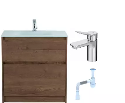Комплект: Тумба с раковиной BelBagno Kraft 80 напольная + Смеситель Am.Pm X-Joy F85A02100 для раковины, хром + Сифон АниПласт 533317 + SNPF85A02100 + C2015xrv