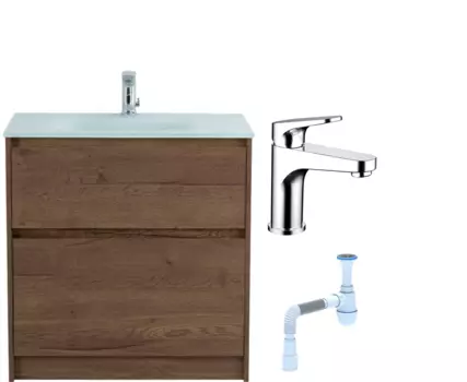 Комплект: Тумба с раковиной BelBagno Kraft 80 напольная + Смеситель Bravat Eler F1191238CP-RUS для раковины, хром + Сифон АниПласт 533314 + SNPF1191238CP-RUS + C2015xrv