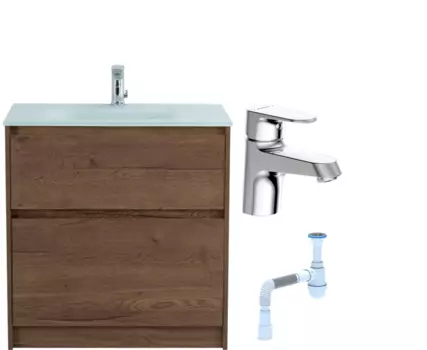Комплект: Тумба с раковиной BelBagno Kraft 80 напольная + Смеситель Bravat Alfa F1120178CP для раковины, хром + Сифон АниПласт 533317 + SNPF1120178CP + C2015xrv