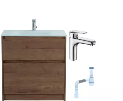 Комплект: Тумба с раковиной BelBagno Kraft 80 напольная + Смеситель Lemark Point LM0306C для раковины, хром + Сифон АниПласт 533317 + SNPLM0306C + C2015xrv