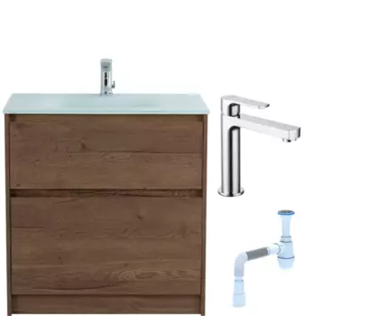 Комплект: Тумба с раковиной BelBagno Kraft 80 напольная + Смеситель Lemark plus Grace LM1537C для раковины, хром + Сифон АниПласт 533317 + SNPLM1537C + C2015xrv