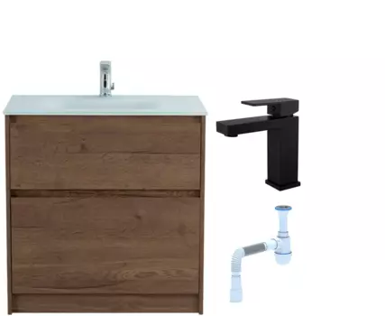 Комплект: Тумба с раковиной BelBagno Kraft 80 напольная + Смеситель для раковины Haiba HB10803-7, черный + Сифон АниПласт 533320 + SNPHB10803-7 + C2015xrv