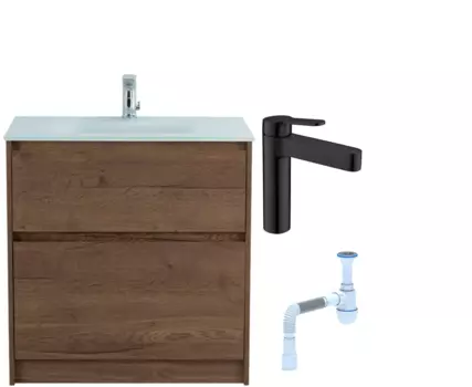 Комплект: Тумба с раковиной BelBagno Kraft 80 напольная + Смеситель для раковины BelBagno Delta DEL-LVM-NERO, черный + Сифон АниПласт 533320 + SNPDEL-LVM-NERO + C2015xrv