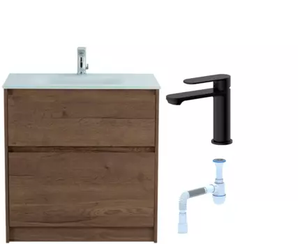 Комплект: Тумба с раковиной BelBagno Kraft 80 напольная + Смеситель для раковины Haiba HB10590-7, черный + Сифон АниПласт 533320 + SNPHB10590-7 + C2015xrv