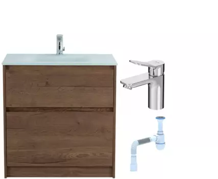 Комплект: Тумба с раковиной BelBagno Kraft 80 напольная + Смеситель Am.Pm X-Joy F85A02100 для раковины, хром + Сифон АниПласт 533320 + SNPF85A02100 + C2015xrv