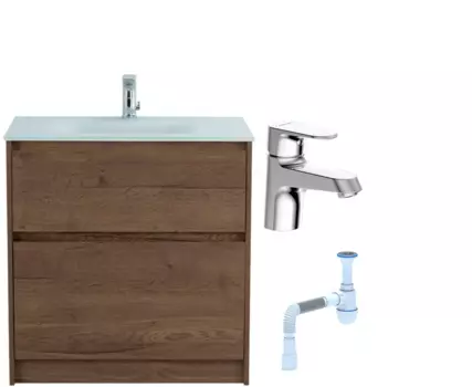 Комплект: Тумба с раковиной BelBagno Kraft 80 напольная + Смеситель Bravat Alfa F1120178CP для раковины, хром + Сифон АниПласт 533320 + SNPF1120178CP + C2015xrv