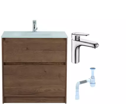 Комплект: Тумба с раковиной BelBagno Kraft 80 напольная + Смеситель Lemark Point LM0306C для раковины, хром + Сифон АниПласт 533320 + SNPLM0306C + C2015xrv