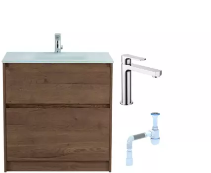 Комплект: Тумба с раковиной BelBagno Kraft 80 напольная + Смеситель Lemark plus Grace LM1537C для раковины, хром + Сифон АниПласт 533320 + SNPLM1537C + C2015xrv