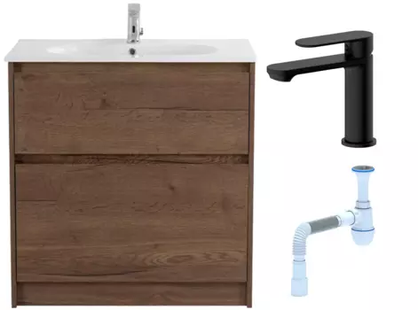 Комплект: Тумба с раковиной BelBagno Kraft 80 напольная + Смеситель для раковины Haiba HB10590-7, черный + Сифон АниПласт 533323 + SNPHB10590-7 + C2015xrv