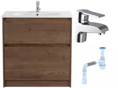 Комплект: Тумба с раковиной BelBagno Kraft 80 напольная + Смеситель Agger Right A2902100 для раковины, хром + Сифон АниПласт 533323 + SNPA2902100 + C2015xrv