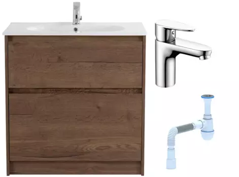 Комплект: Тумба с раковиной BelBagno Kraft 80 напольная + Смеситель Wasserkraft Leine 3503 для раковины, хром + Сифон АниПласт 533323 + SNP3503 + C2015xrv