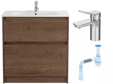 Комплект: Тумба с раковиной BelBagno Kraft 80 напольная + Смеситель Am.Pm X-Joy F85A02100 для раковины, хром + Сифон АниПласт 533323 + SNPF85A02100 + C2015xrv