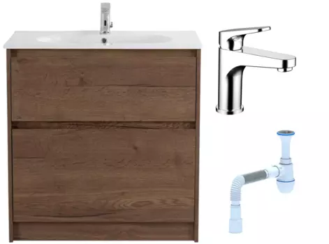 Комплект: Тумба с раковиной BelBagno Kraft 80 напольная + Смеситель Bravat Eler F1191238CP-RUS для раковины, хром + Сифон АниПласт 533323 + SNPF1191238CP-RUS + C2015xrv