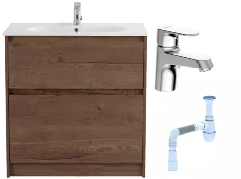 Комплект: Тумба с раковиной BelBagno Kraft 80 напольная + Смеситель Bravat Alfa F1120178CP для раковины, хром + Сифон АниПласт 533323 + SNPF1120178CP + C2015xrv