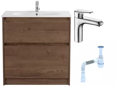 Комплект: Тумба с раковиной BelBagno Kraft 80 напольная + Смеситель Lemark Point LM0306C для раковины, хром + Сифон АниПласт 533323 + SNPLM0306C + C2015xrv