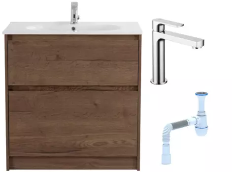 Комплект: Тумба с раковиной BelBagno Kraft 80 напольная + Смеситель Lemark plus Grace LM1537C для раковины, хром + Сифон АниПласт 533323 + SNPLM1537C + C2015xrv