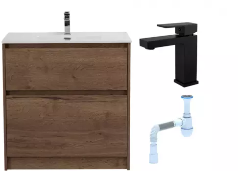 Комплект: Тумба с раковиной BelBagno Kraft 80 напольная + Смеситель для раковины Haiba HB10803-7, черный + Сифон АниПласт 533325 + SNPHB10803-7 + C2015xrv